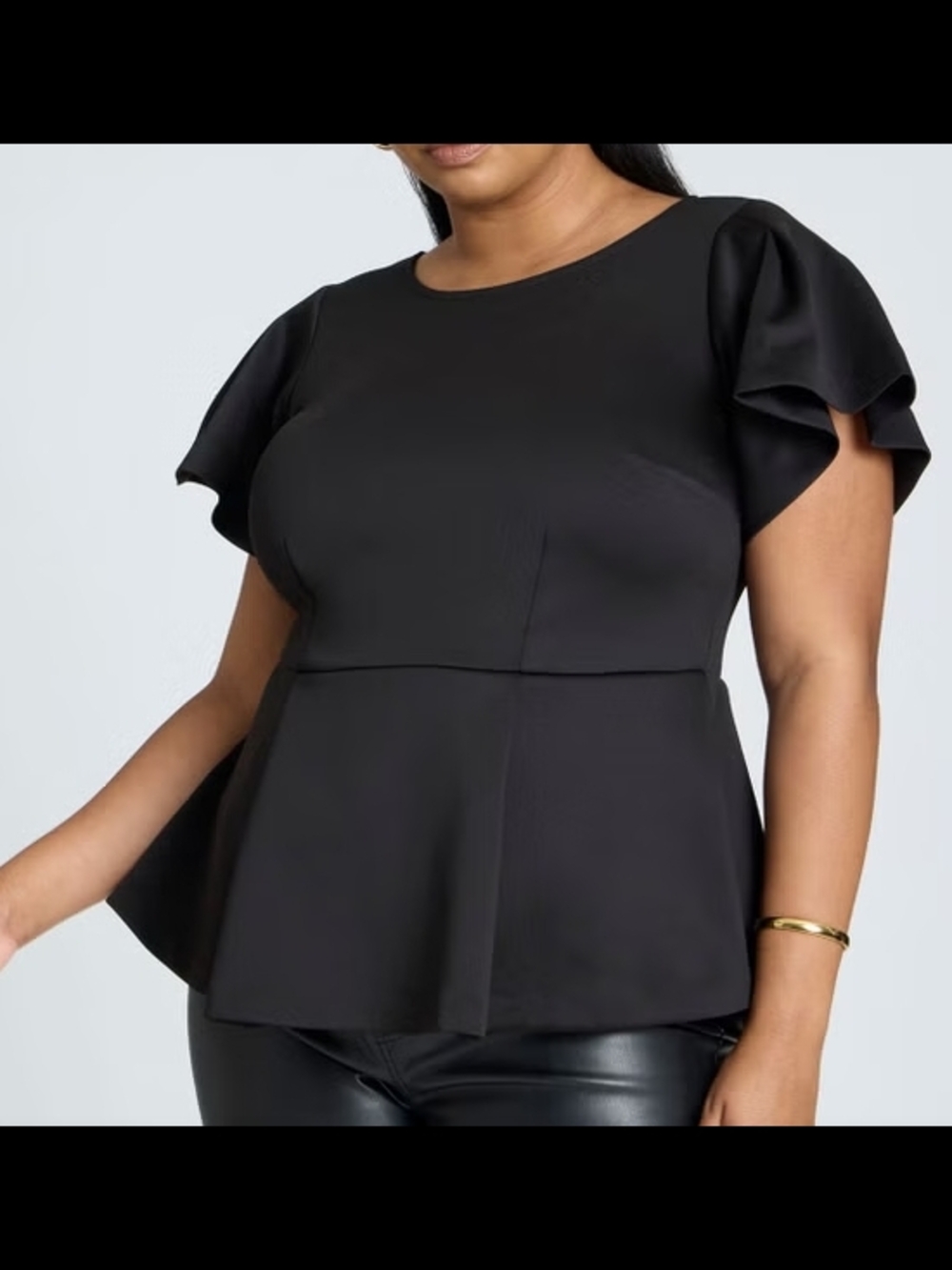 Eloquii Black Flutter Sleeve Peplum Top - Women